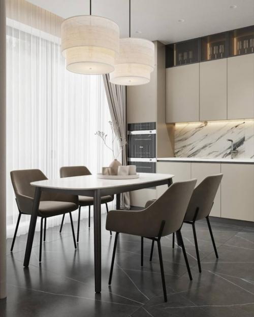 Стильная кухня - гостиная, где тёмные акценты играют главную роль! 03