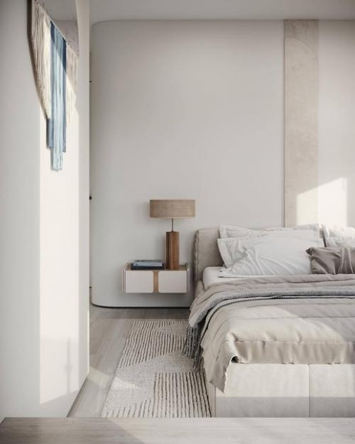 Интерьер спальни в легких тонах. 01