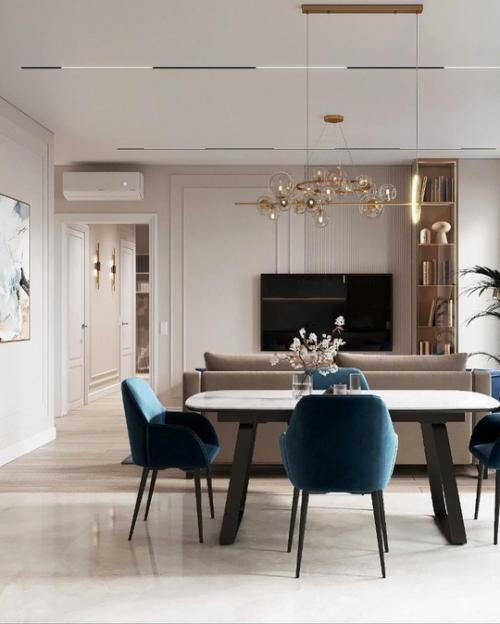 Лёгкий лаконичный интерьер прихожей и кухни - гостиной в современной классике. 02