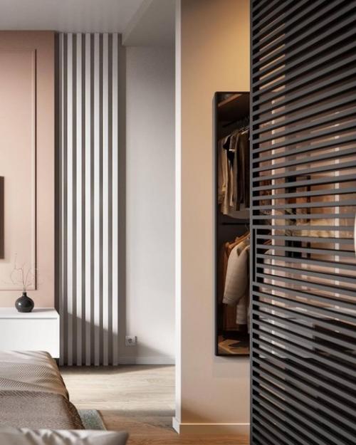 Когда спальня имеет прямоугольную форму, лучшее решение для хранения - конечно, гардеробная. 03