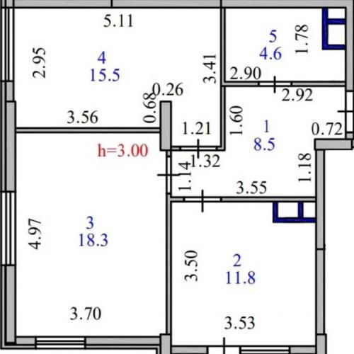 3 комнатная студия, площадью 61 кв. 08
