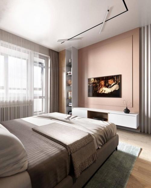 Когда спальня имеет прямоугольную форму, лучшее решение для хранения - конечно, гардеробная. 05