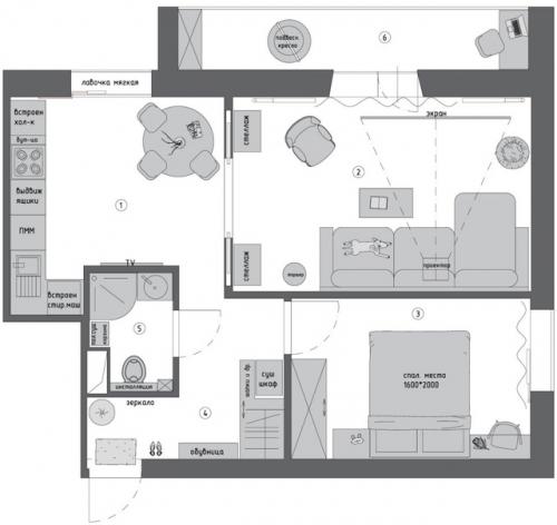 Уютный интерьер двушки. 09