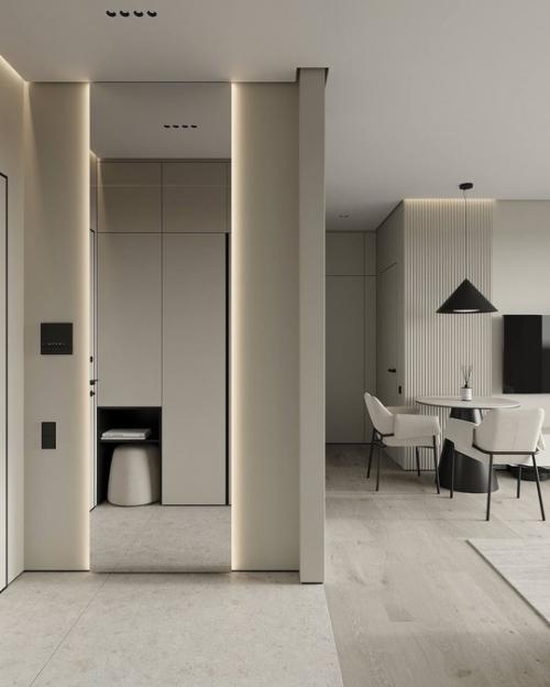 Современный стильный интерьер гостиной студии площадью 23. 04