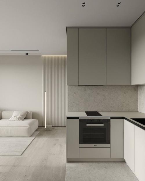 Современный стильный интерьер гостиной студии площадью 23. 06