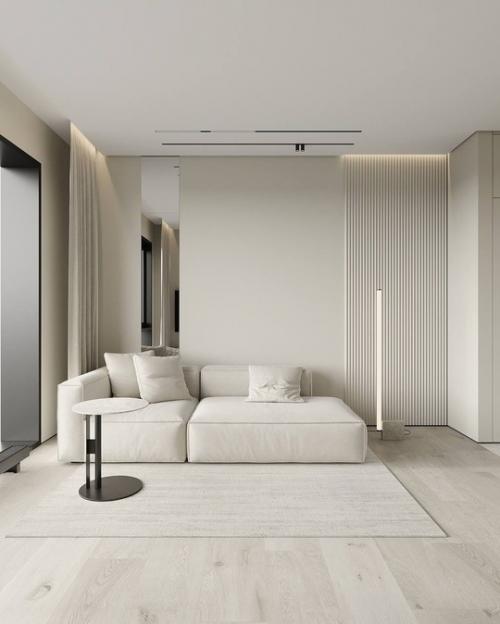 Современный стильный интерьер гостиной студии площадью 23. 02