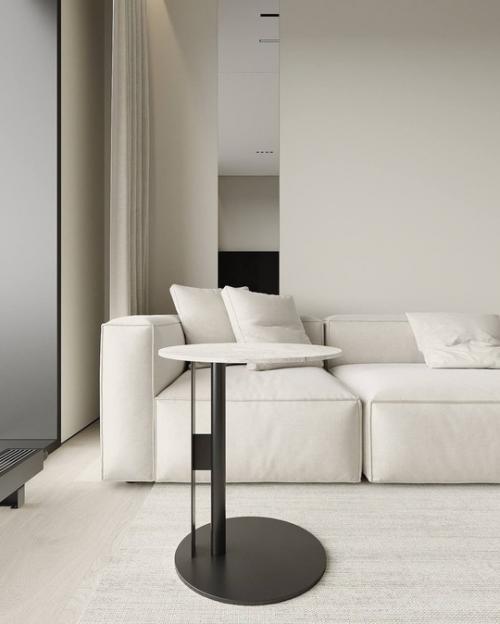 Современный стильный интерьер гостиной студии площадью 23. 07