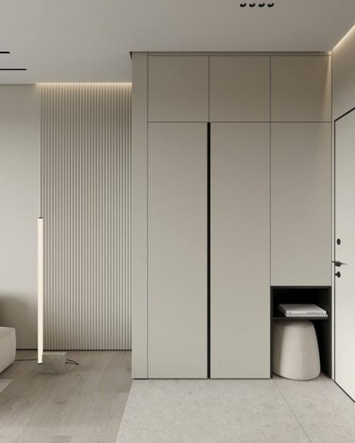 Современный стильный интерьер гостиной студии площадью 23. 05