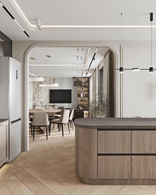 Интерьер кухни - гостиной в светлых тонах имеет ряд преимуществ: 02