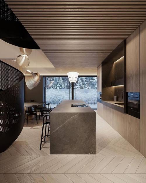 Дом разделен на несколько зон, вот несколько снимков дневной зоны, чтобы увидеть, как объем и высокие потолки влияют на дизайн интерьера. 05