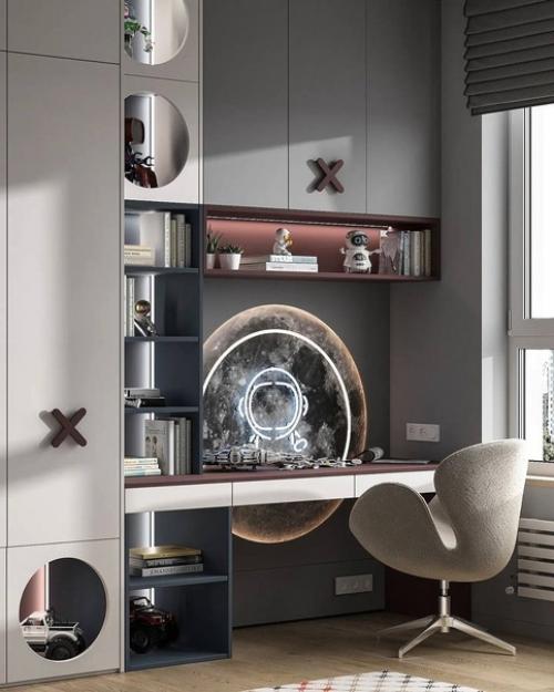 Космический интерьер детской комнаты для юного исследователя вселенной. 05