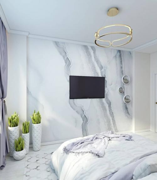 Нежная спальня с мраморными фотообоями. 04