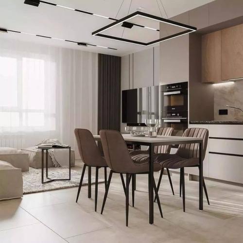 Лаконичный дизайн, четкие линии и большое внимание к фактуре - все это характерно дизайну этой кухни - гостиной. 02