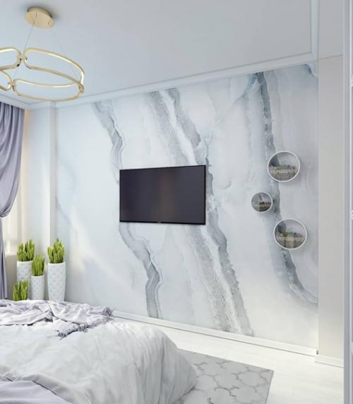 Нежная спальня с мраморными фотообоями. 05