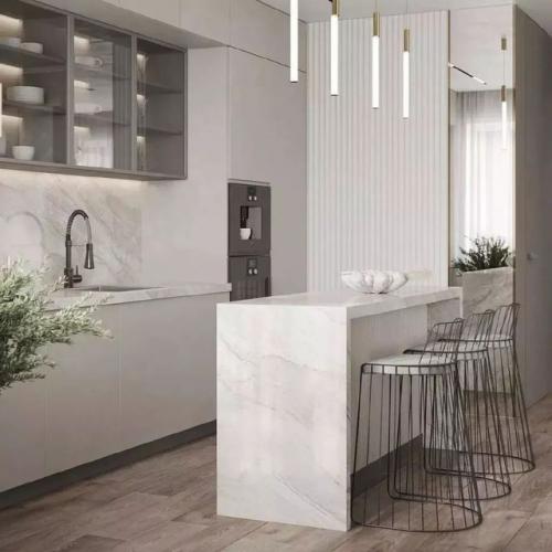 Интерьер кухни - гостиной в светлых тонах. 05