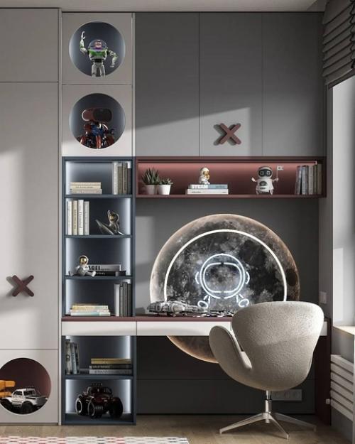 Космический интерьер детской комнаты для юного исследователя вселенной. 02