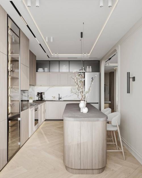 Интерьер кухни - гостиной в светлых тонах имеет ряд преимуществ: 06
