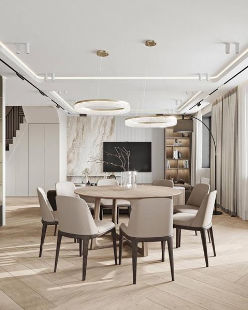 Интерьер кухни - гостиной в светлых тонах имеет ряд преимуществ: 07