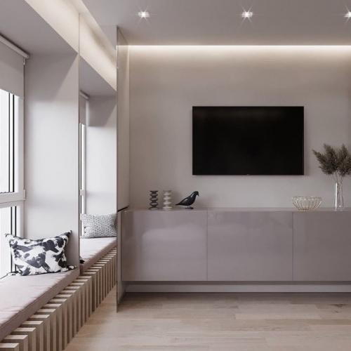 Стильный интерьер кухни - гостиной в современном стиле. 01