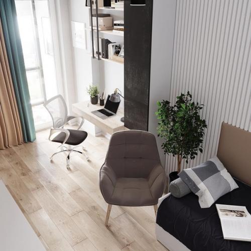 Как вам такой вариант интерьера для узкой комнаты? 02