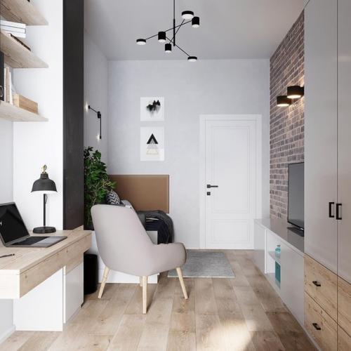 Как вам такой вариант интерьера для узкой комнаты? 03