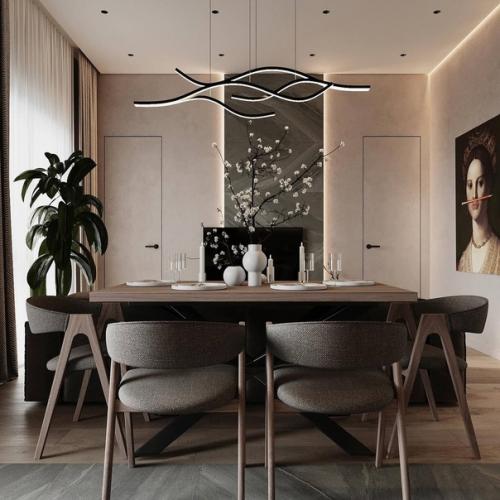 Строгий тёмный интерьер кухни - гостиной 23 м 2 с оригинальными деталями декора. 06