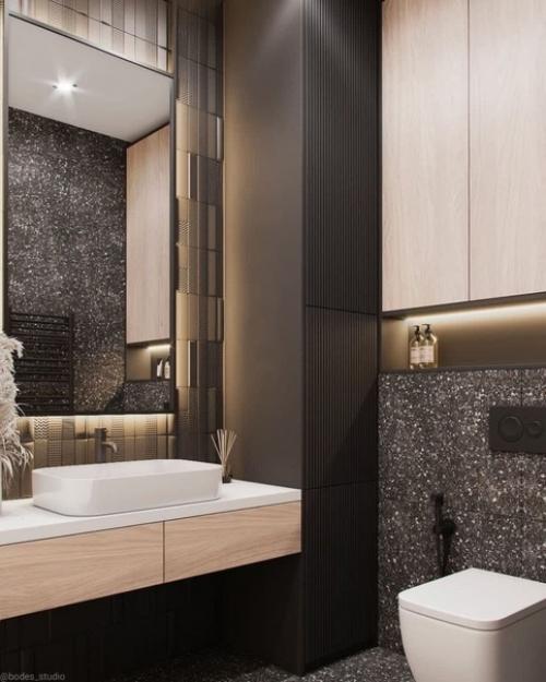 Контрастный интерьер санузла площадью 4 кв. 01