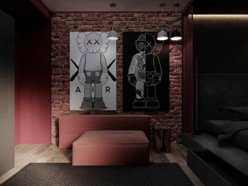 Насыщенный, тёмный и стильный интерьер квартиры в стиле лофт. 02