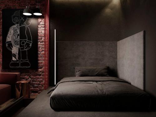 Насыщенный, тёмный и стильный интерьер квартиры в стиле лофт. 03