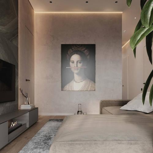 Строгий тёмный интерьер кухни - гостиной 23 м 2 с оригинальными деталями декора. 05