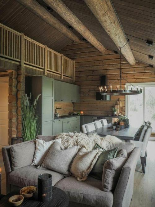 Уютный дизайн кухни - гостиной в загородном доме. 06