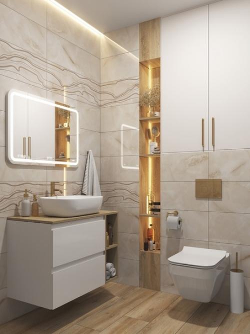 Ivory Lines, изысканный дизайн ванной комнаты с золотыми акцентами. 03