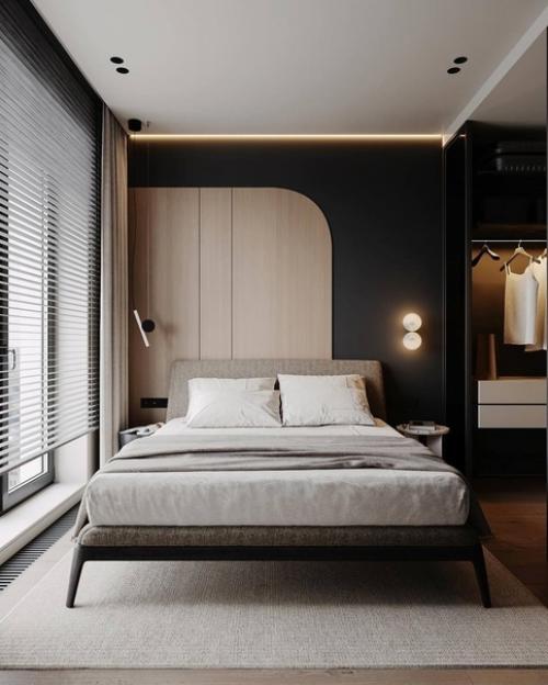 Интерьер мастер - спальни в тёмных тонах. 01
