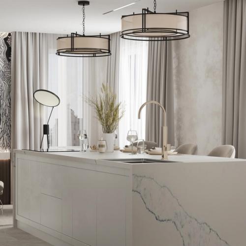 Невероятно стильная и привлекательная кухня - гостиная. 01