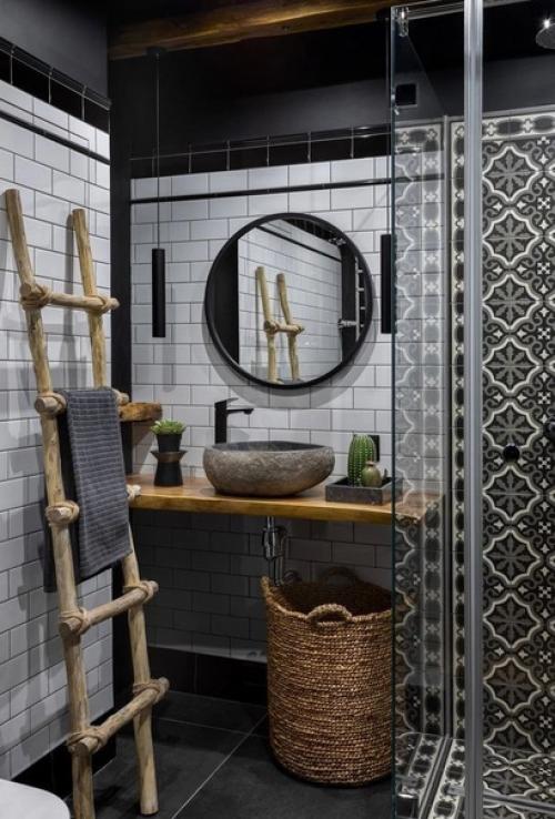 Ванная комната в сочетании камня и дерева. 07