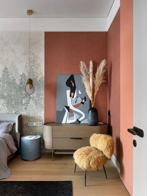 При оформлении этого интерьера вдохновились видом из окна - объемными кронами деревьев, уходящими вдаль. 04