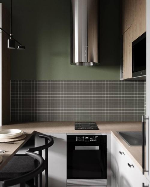 Стильный и светлый интерьер кухни - гостиной с акцентами. 07