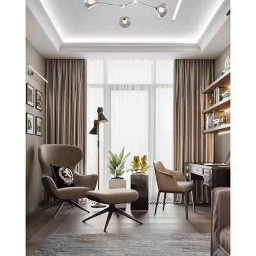 Современный кабинет это не просто место для работы, а комната в которой предусмотрен и уголок для отдыха, и место для приёма гостей. 05