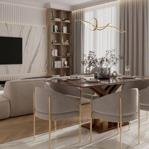 Сочетание минимализма и современной классики в интерьере кухни - гостиной и прихожей. 05