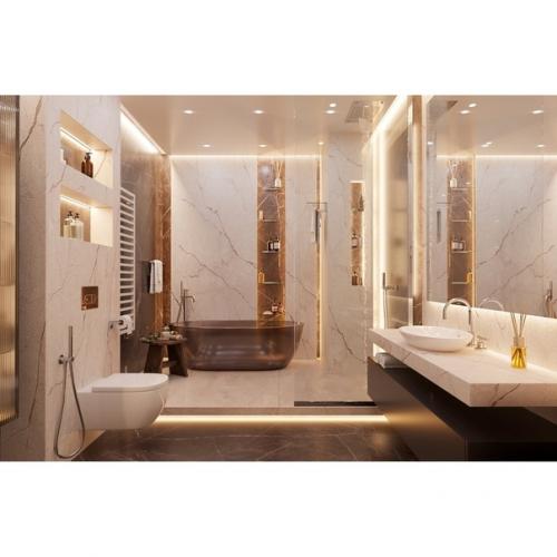 Интерьер ванной комнаты в современном стиле с элементами контемпорари. 01