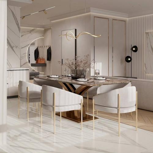 Сочетание минимализма и современной классики в интерьере кухни - гостиной и прихожей. 03