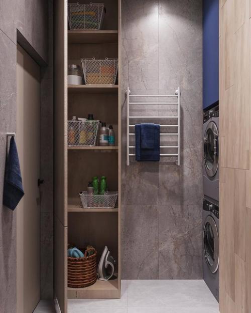 Гостевой санузел + постирочная в современном стиле и в светлых тонах. 06