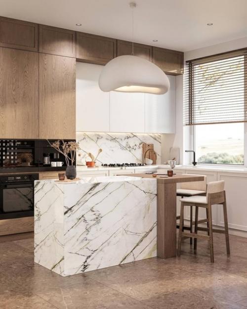 Шикарная кухня - гостиная в светлых тонах. 03