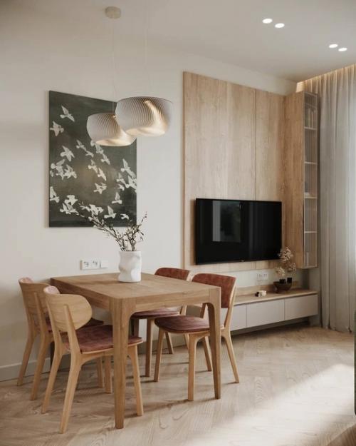 Интерьер кухни - гостиной в приятных тонах. 02