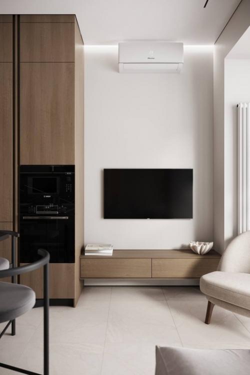 Стильная кухня - гостиная из проекта однокомнатной квартиры. 06