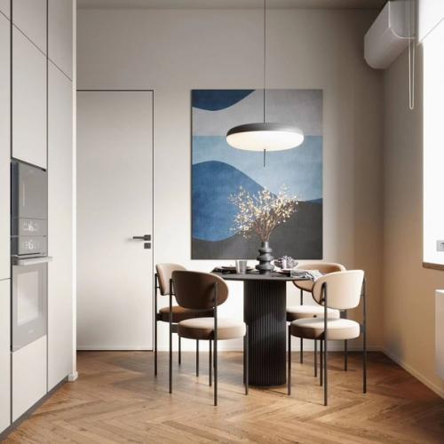 Лаконичная кухня с лёгким применением колор - блокинга. 03