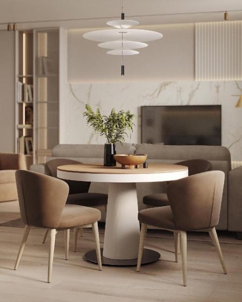 Очень уютная кухня - гостиная в тёплых бежевых тонах. 02