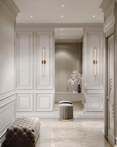 Стильный дизайн - проект прихожей в современном классическом стиле. 01