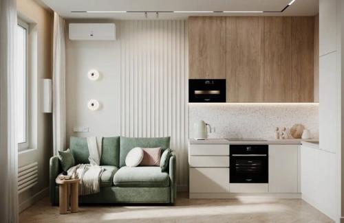 Интерьер кухни - гостиной в приятных тонах. 03