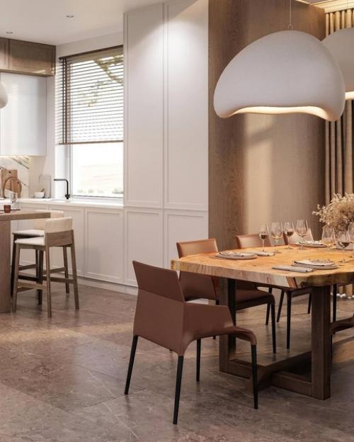 Шикарная кухня - гостиная в светлых тонах. 08